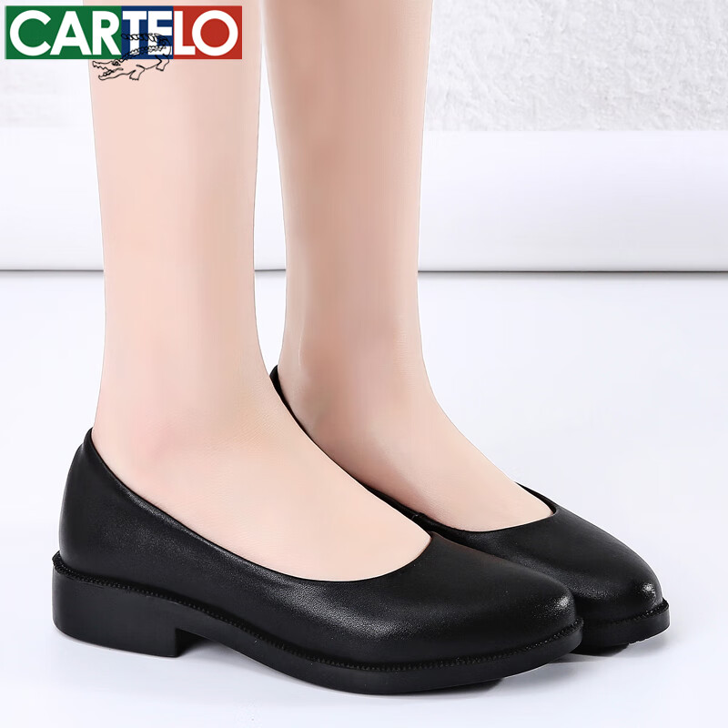 CARTELO Women's Comfortable Black Leather Work Shoes KDLDX-9577 Black Size 40