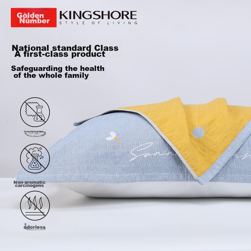 Jinhao Pure Cotton Pillowcase, 3A Antibacterial Three-Layer All-Cotton Enlarged Pillowcase, Sweat-Absorbing Soft Blue Single Piece 52*80cm 151G