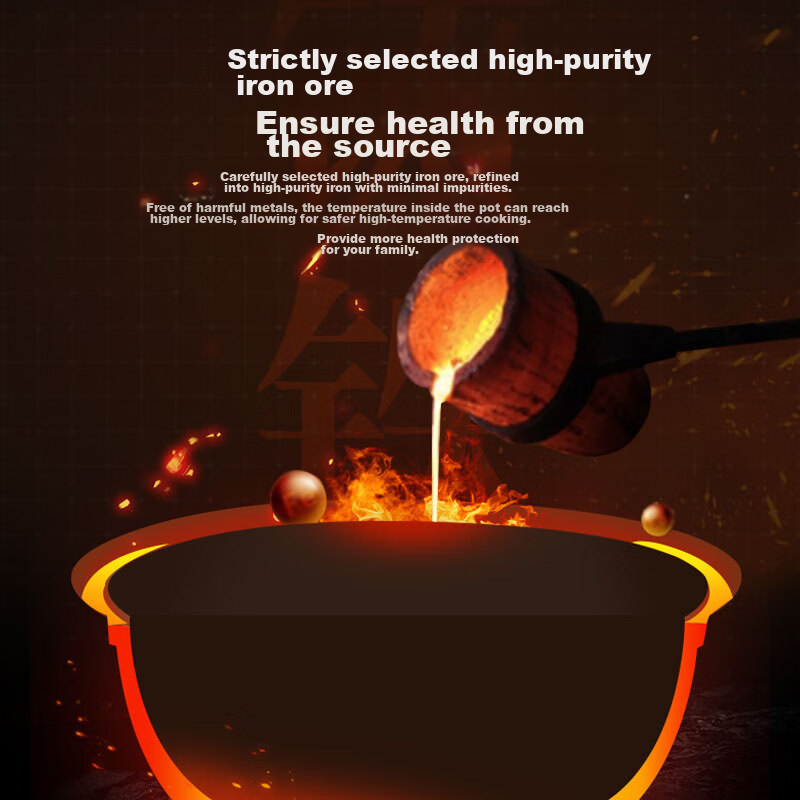 Kangbahe Iron Wok, Non-Coated, Cast Iron, Lightweight, Flat-Bottom Frying Pan, 32cm, Compatible with Induction And Gas Stoves