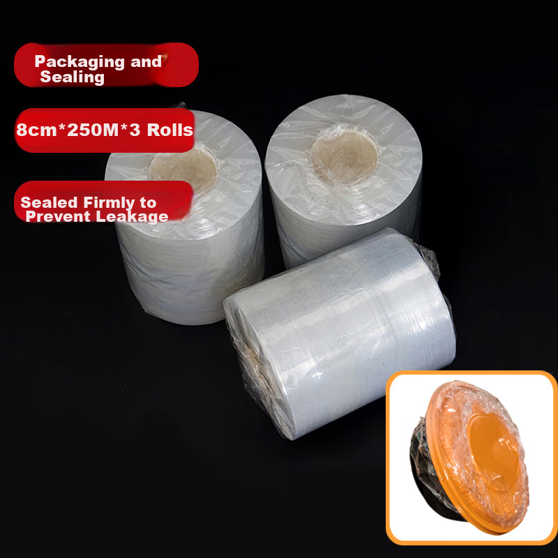 Huibaili Disposable Cling Film, Takeout Packaging Film, Food Container Sealing Film, Household Use, 3 Rolls, 8cm Wide, 250 Meters