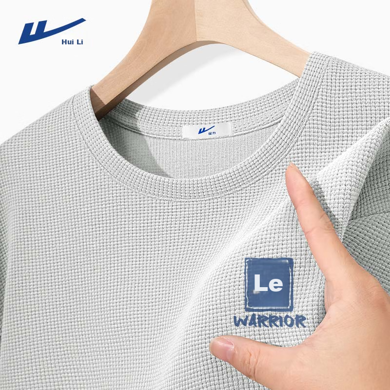 Warrior Men's Long Sleeve T-shirt Spring and Summer Chinese Style Loose Casual Base Shirt Men's Waffle Grid Sports T-shirt Light Grey 2XL
