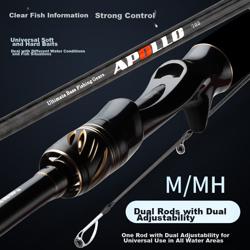 Kemaile Apollo Lure Rod, 2.1 Meters, M/MH, Diamond Black, Top Configuration, Right-Handed, Baitcasting Reel, Gun Handle, High Carbon Fiber Fishing Rod Set