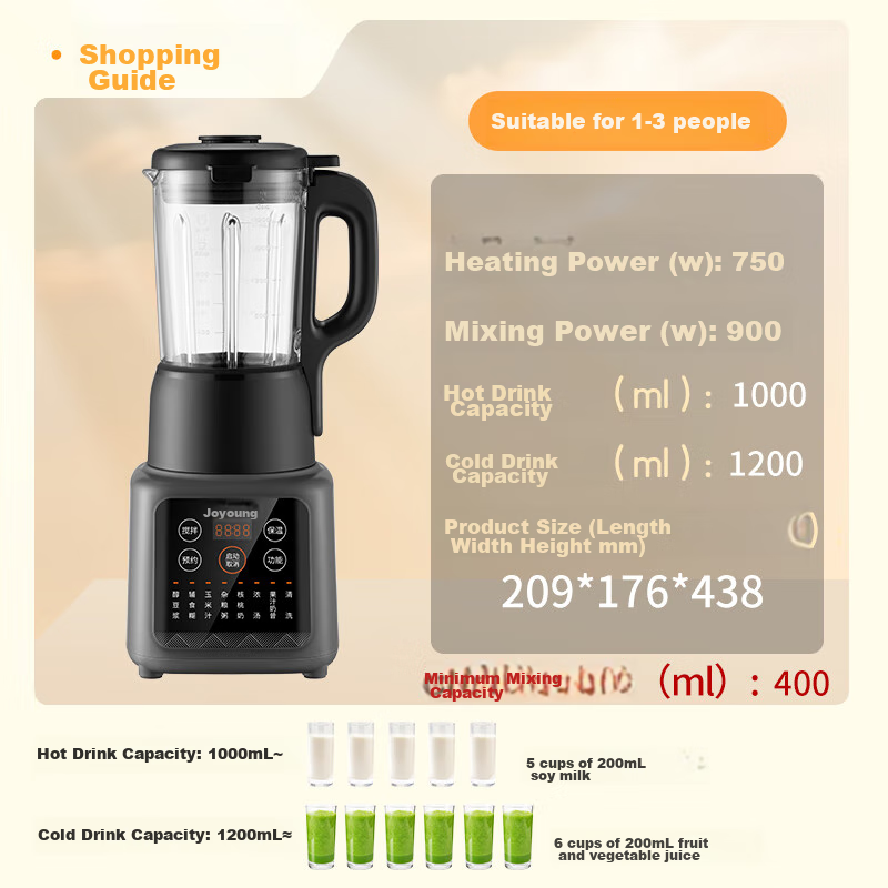 Joyoung New Home Quiet Fully Automatic 1.2L Multifunctional Soy Milk Maker with Timer, 2-3 Person Juicer, Food Processor, Baby Food Maker, Grain Blender P203 with National Subsidy