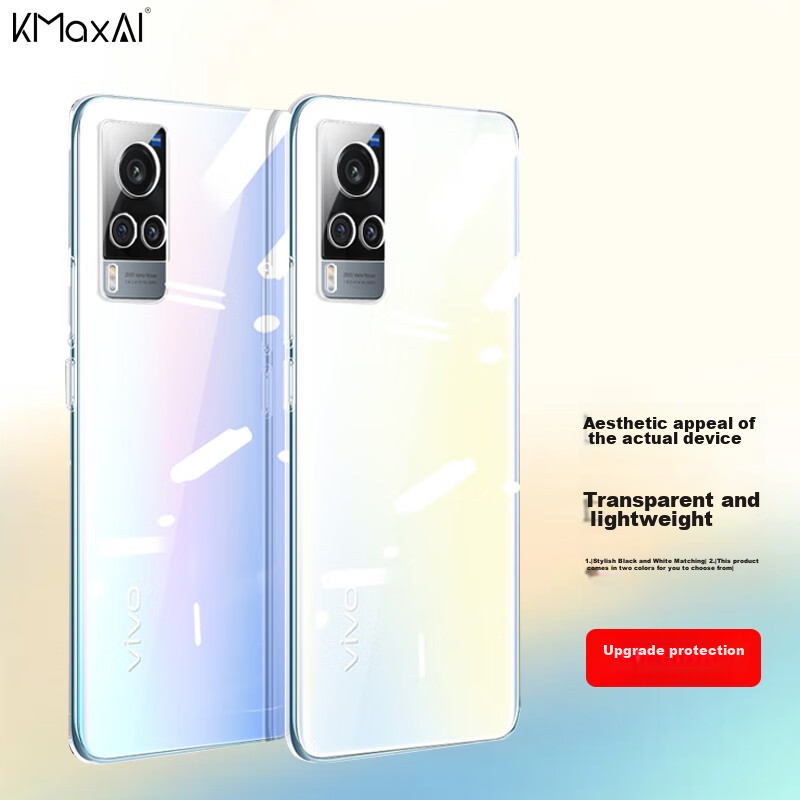 KMaxAI Phone Case for Vivo X60, New Upgraded Full Lens Protection Anti-Scratch Anti-Drop TPU Crystal Clear Soft Shell, Transparent