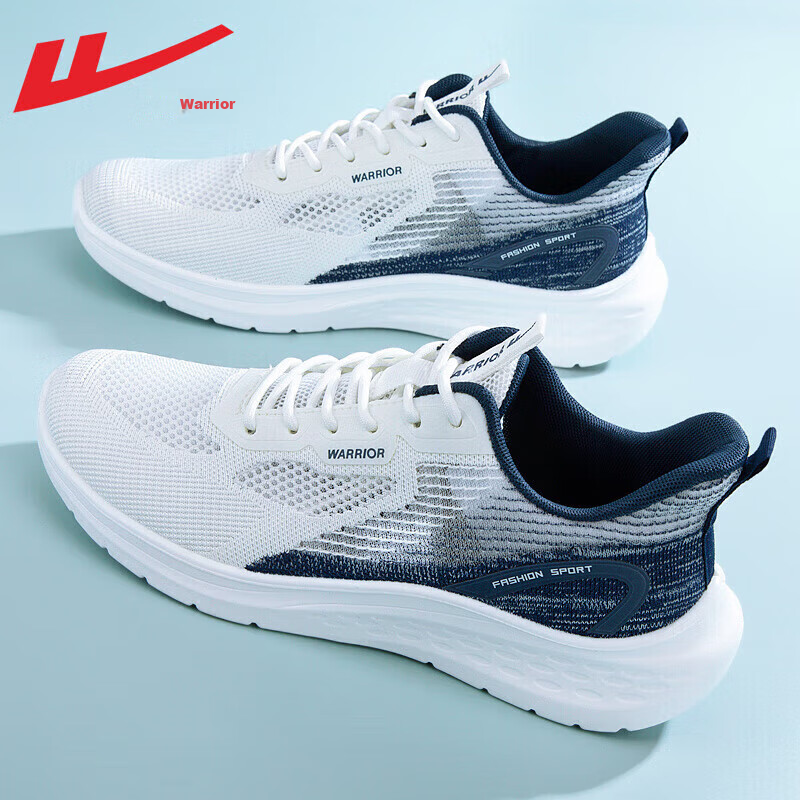 Warrior Official Running Shoes for Men, Summer Breathable Lightweight Soft-Soled Mesh Shoes, Shock-Absorbing Casual Sports Shoes, White And Blue, Size 43