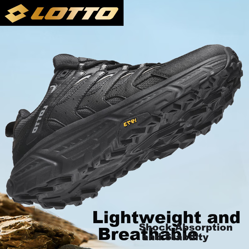 LOTTO Men's Running Shoes, Outdoor Hiking Shoes, Trail Running Shoes, Dust-Proof And Non-Slip Sports Shoes for Men, 5911 Black, Size 40