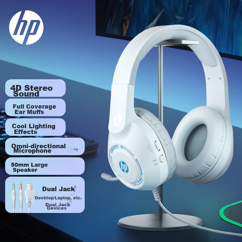 HP DHE-8013 Wired Headphones, Noise-Cancelling Stereo Surround Gaming Headset for PUBG, Over-Ear Headphones for Study And Entertainment, Laptop Headset for Playing Black Myth： Wukong