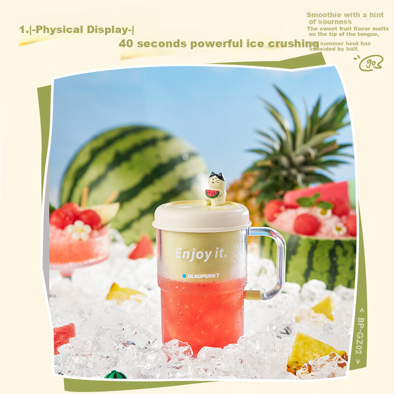 BLAUPUNKT Portable Juicer Cup Mini Household Fruit Juice Cup Ice Crusher Blender Rechargeable Fruit and Vegetable Juicer Mason Cup Juicer Cup Macaron Green
