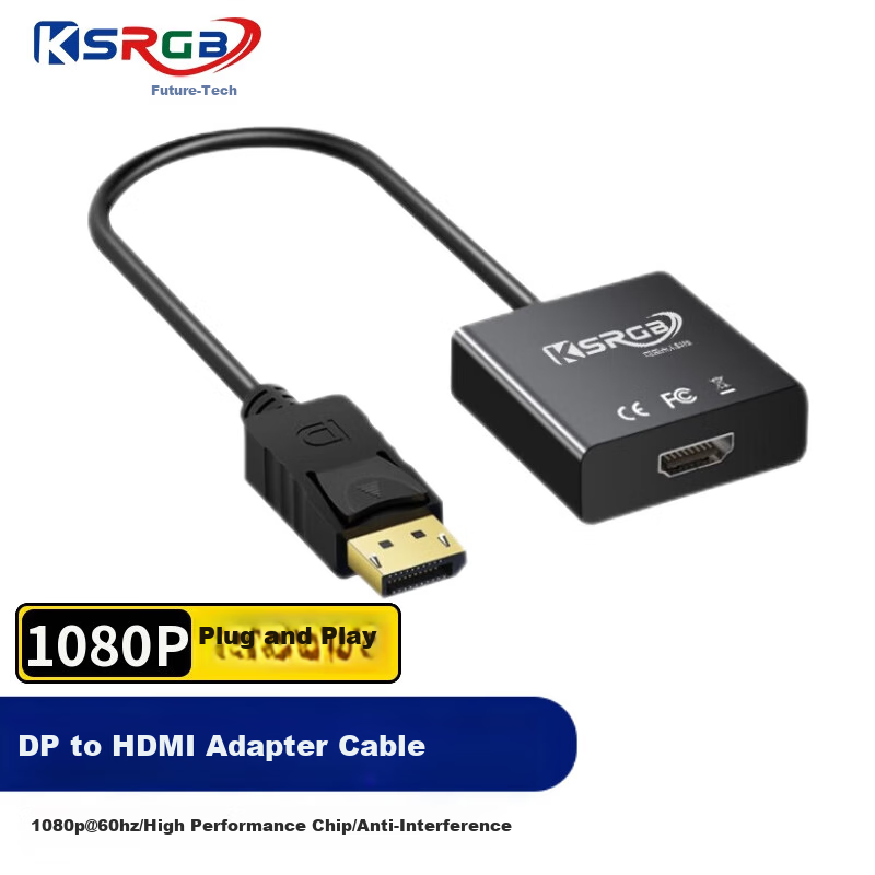 KSRGB DP to HDMI Cable 1080P Black - Universal for Connecting Computer Host to Samsung ASUS Monitor, Laptop to Dell TV, Projector