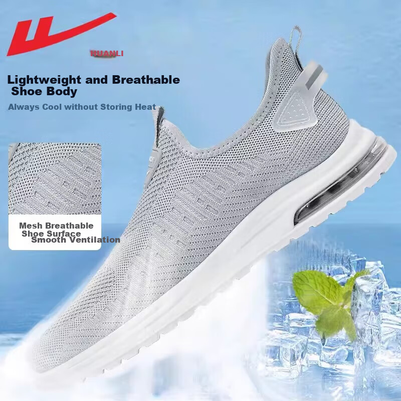 Warrior Official Men's Summer Breathable Mesh Shoes Men's Casual Shoes Soft Bottom Sports Shoes Men Gray 41