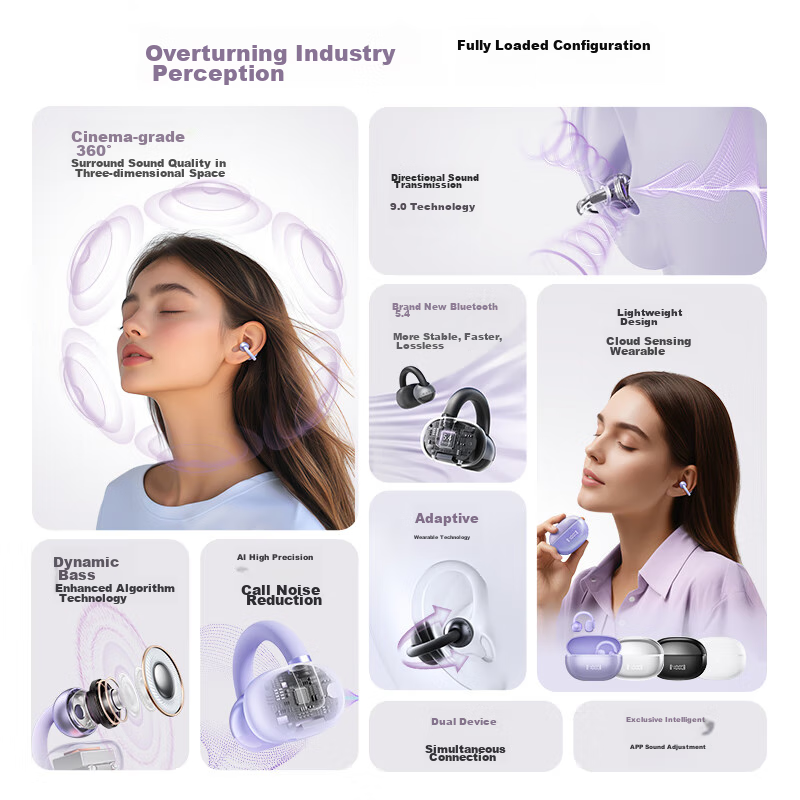 Haylou Airfree Open-fit True Wireless Earbuds with Earhooks for Sports Running Gaming Noise Cancelling Hanging Ear Style Naked Sensation Compatible with Xiaomi Huawei Flagship Edition Obsidian Black