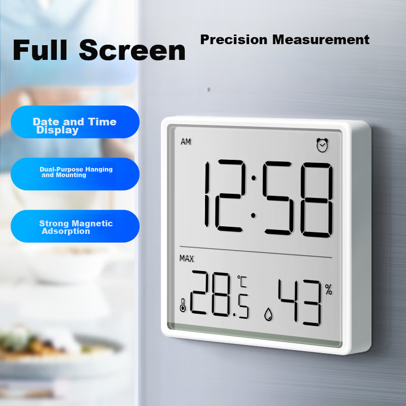 Mashi Thermometer Alarm Clock, Indoor Temperature Meter, Baby Room LCD Screen, Multifunctional Hygrometer Clock, White