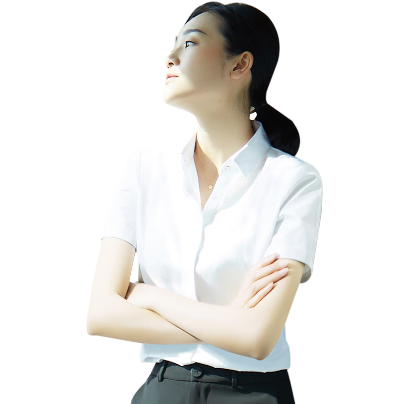 Quehou Quehou White Short-Sleeve Shirt for Women, Summer Professional Work Uniform, Elegant Square Collar Blouse, Women's XS