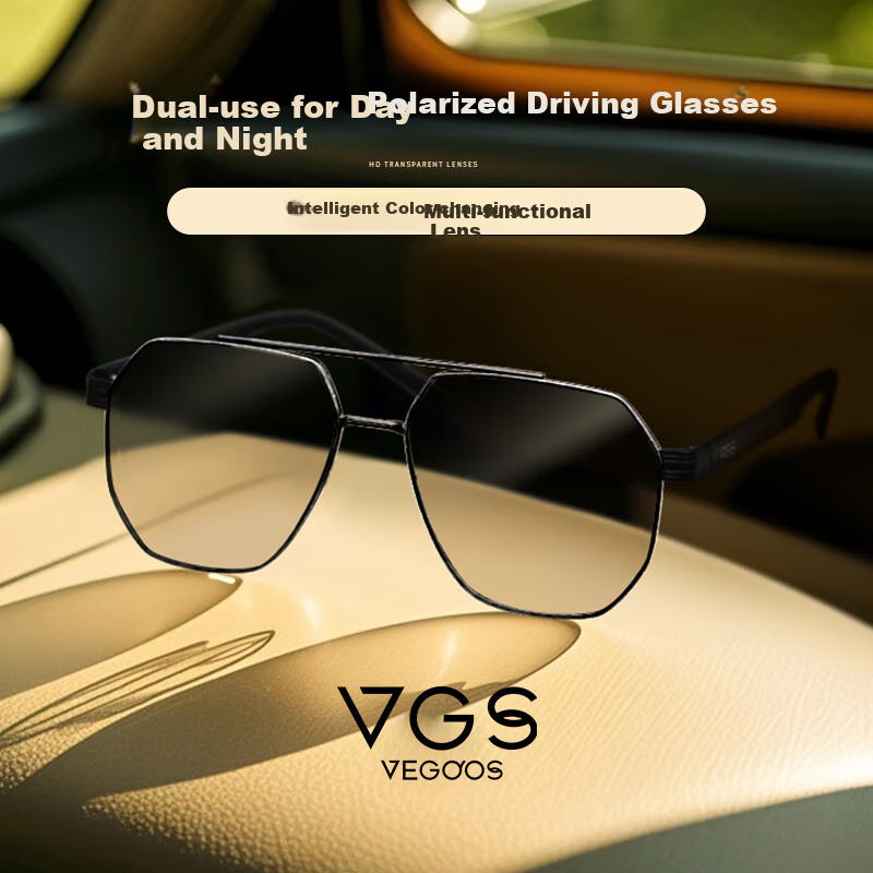 VEGOOS Day And Night Polarized Nylon Sunglasses for Men, Carbon Fiber Photochromic Driving Glasses, Specialized for Driving, 3266