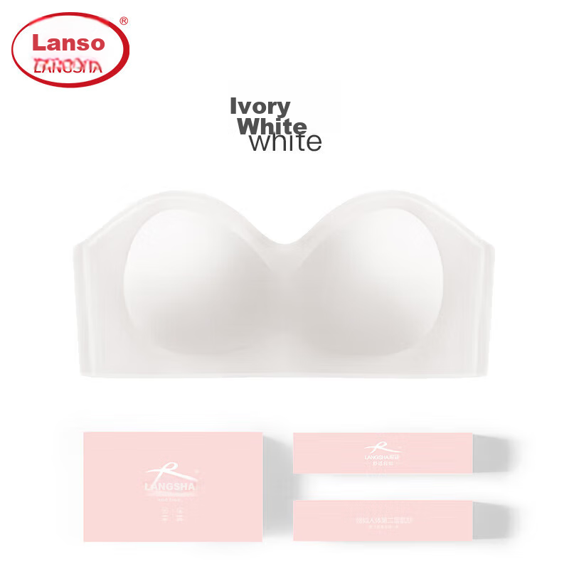 Langsha Strapless Bra for Women, Thin Style, Makes Breasts Appear Smaller, Push-Up, Non-Slip, Bandeau, Invisible, Comfortable, Bandeau, Ivory White, L