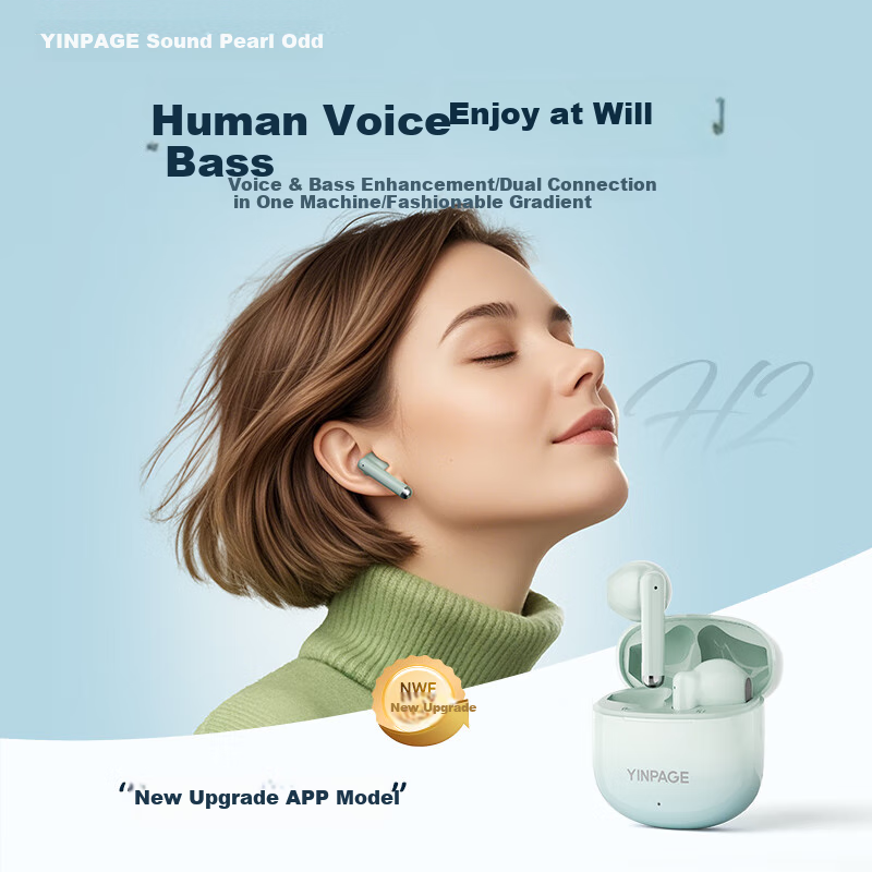 Yinbeiqi H2 True Wireless Bluetooth Earbuds Half In-Ear Style New Gaming Music High Sound Quality Low Latency Long Battery Life Compatible with Apple Huawei Xiaomi Oppo Phones