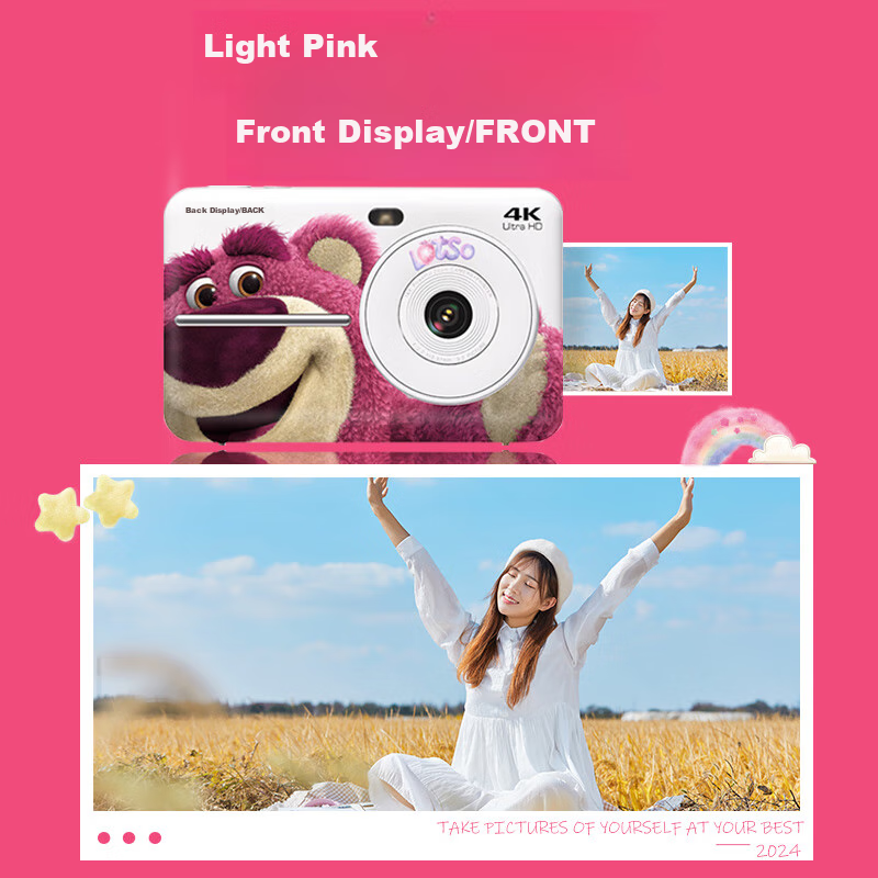 Songdian Instant Camera Collaboration with Strawberry Bear, Dual Front And Rear Cameras, Instant Photo Printing, Travel Gift, White, Official Standard Configuration [32GB Memory + 25 Sheets of Film]