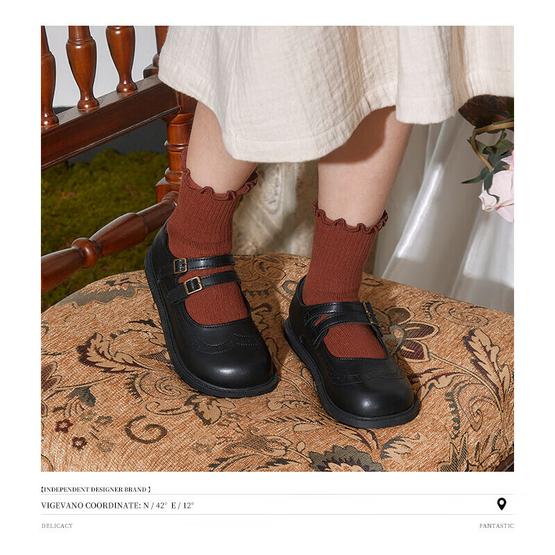 Snoffy Children's Leather Shoes Autumn Girls Princess Shoes Big Kids Comfortable Casual Shoes Girls Breathable Single Shoes Black Size 33