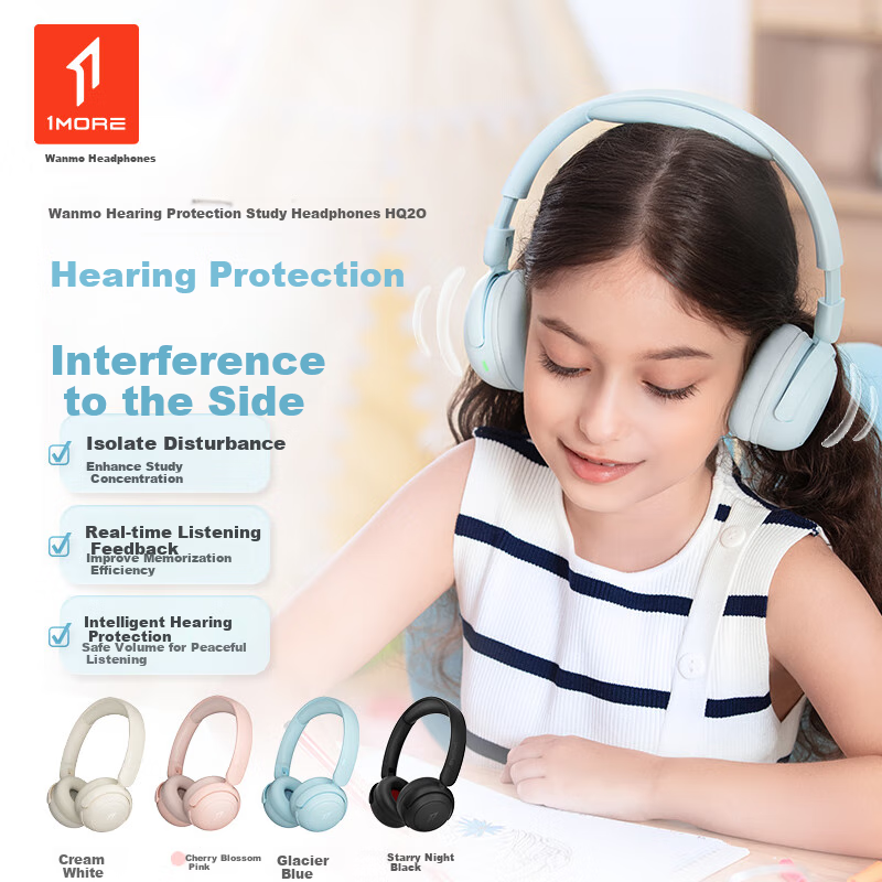 1MORE HQ20 Wireless Noise Cancelling Earbuds, High Fidelity Music Student Recitation Online Course Study Long Battery Life Hearing Protection Study Special Starry Black