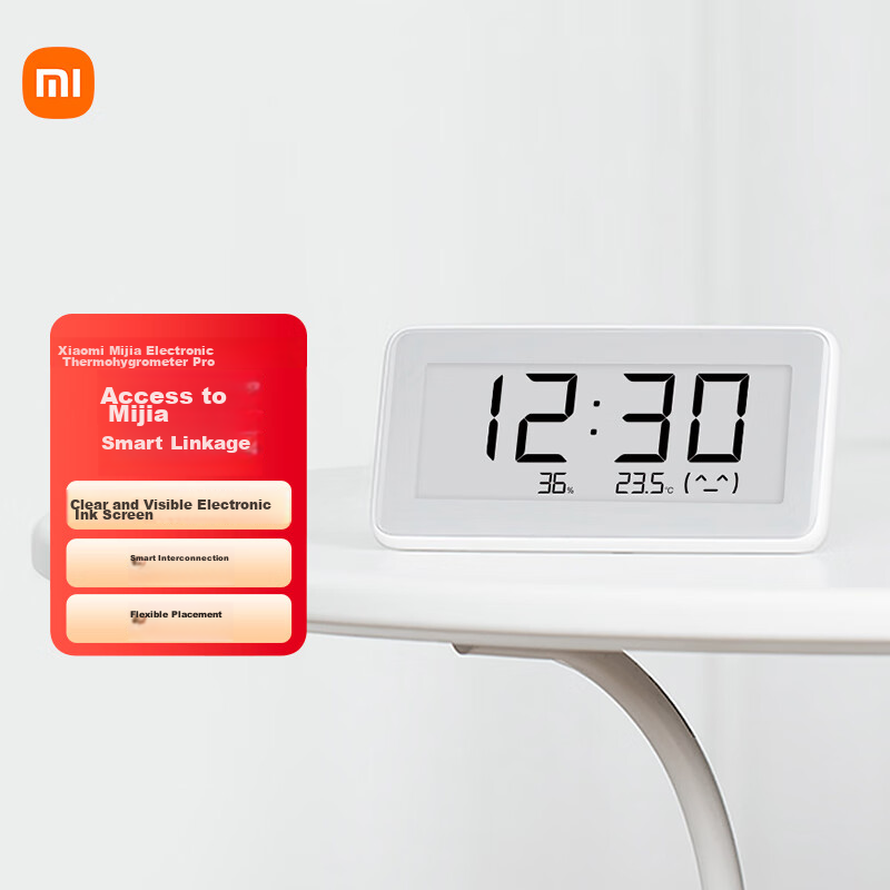 Xiaomi Mijia Electronic Thermometer And Hygrometer Pro, Indoor And Car Bluetooth Smart Connection, Clock, E-Ink Screen, Flexible Placement, Multifunctional Temperature And Humidity Display Thermometer
