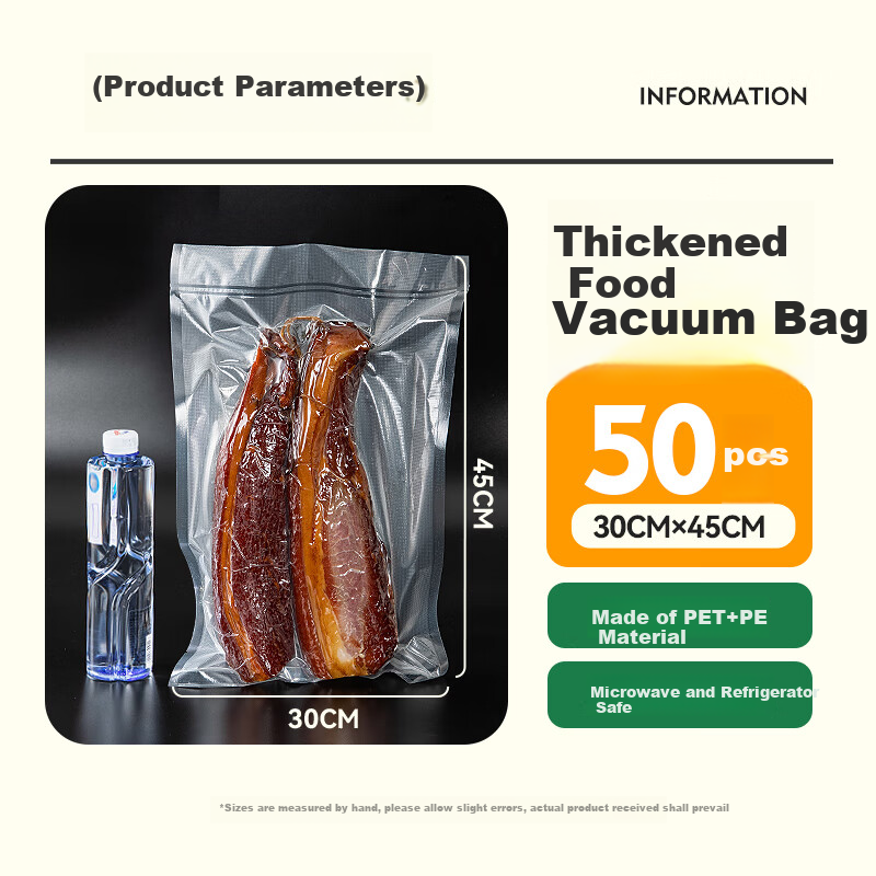 Bear Chef Thickened Textured Vacuum Sealing Bags for Home Use, 50-Pack of 30*45cm Transparent Bags for Storing Dry Goods, Cured Meat, Food-Grade