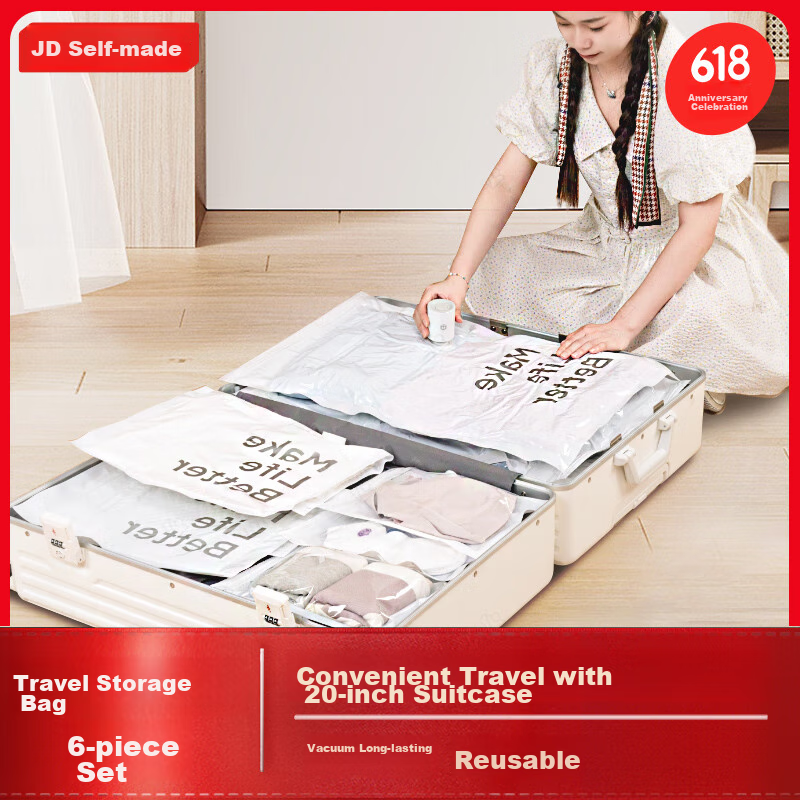 Jingzao Pilot Vacuum Storage Bags Travel Packing Compression Bags 6-Piece Set [With Wireless Pump] Compatible with Suitcases