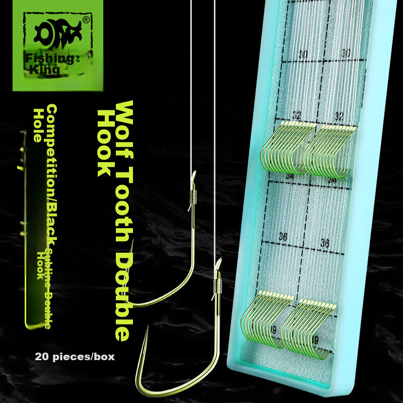 Fishing Prince Double Hook Wolf Tooth Competition Black Pit Anti-Tangle Complete Set Pre-Tied Fishing Hooks Rig, Double Hook 9# Line 1.2-1.5