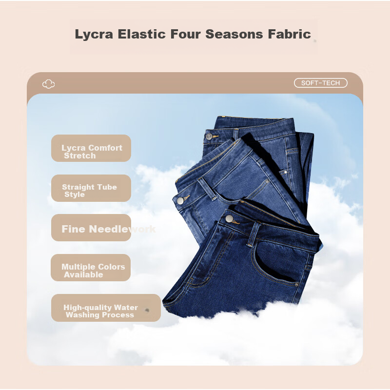 JDJZ Men's Elastic Straight-leg Jeans Summer Casual Business All-match Men's Dark Blue 38 Size 185/94A