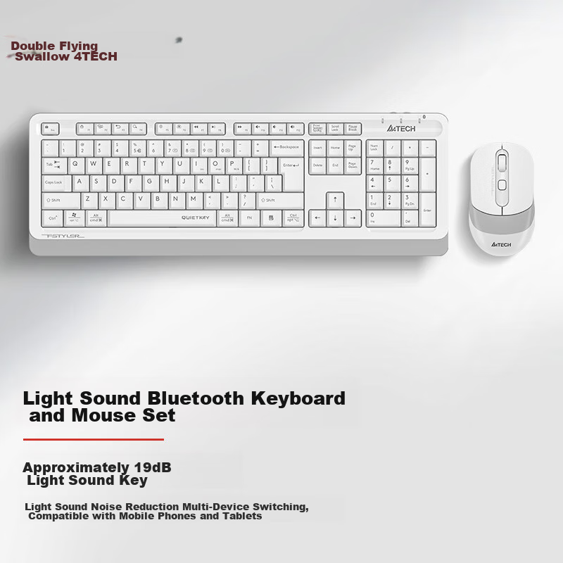 A4TECH FB1010Q 104-Key Wireless/Bluetooth Multi-Mode Keyboard And Mouse Set, Quiet Laptop Office Typing Membrane Keyboard And Mouse Combo, Ivory White