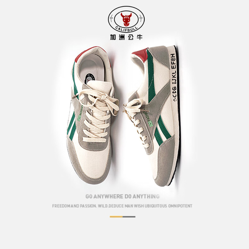 CALIFBULL Casual Shoes for Men, Soft-Soled Leather Shoes, Canvas Shoes, Sports Sneakers, Fashionable Versatile Trendy Shoes, Green, Size 43