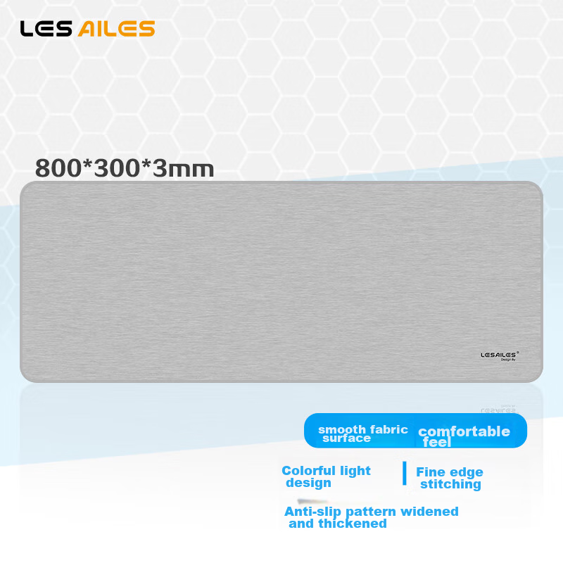 Feidun LESAILES Gray Striped Gaming Mouse Pad, Large Size, Locking Edge, Thickened, for Office Computer Keyboard Desk, Gray And White, 800*300*3mm