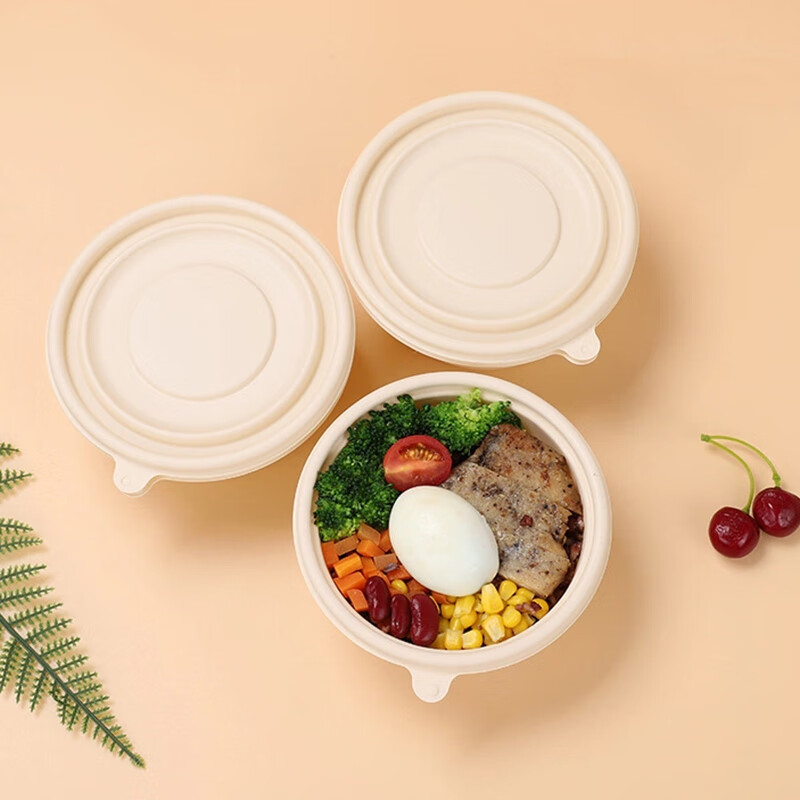 Youjia Liangpin Disposable Biodegradable Round Food Containers, 500ml*10, with Lids, Thickened, for Food, Camping, Takeout, And Meal Boxes