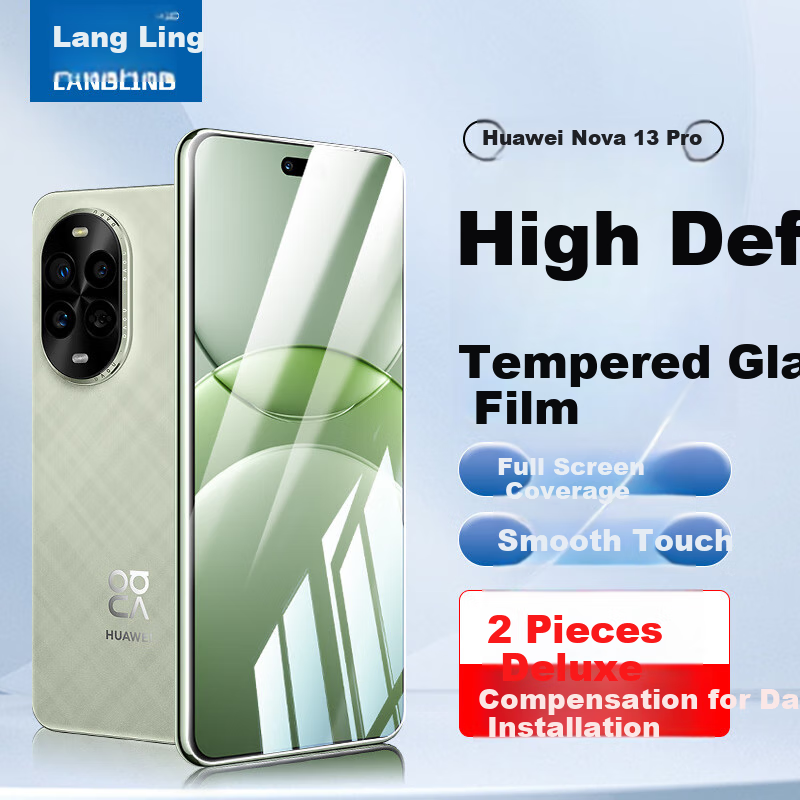 LANGLING [2 Pieces] Tempered Glass Screen Protector for Huawei nova 13 Pro, Curved Screen Coverage, High Definition, Anti-Scratch, Anti-Fingerprint Front Film