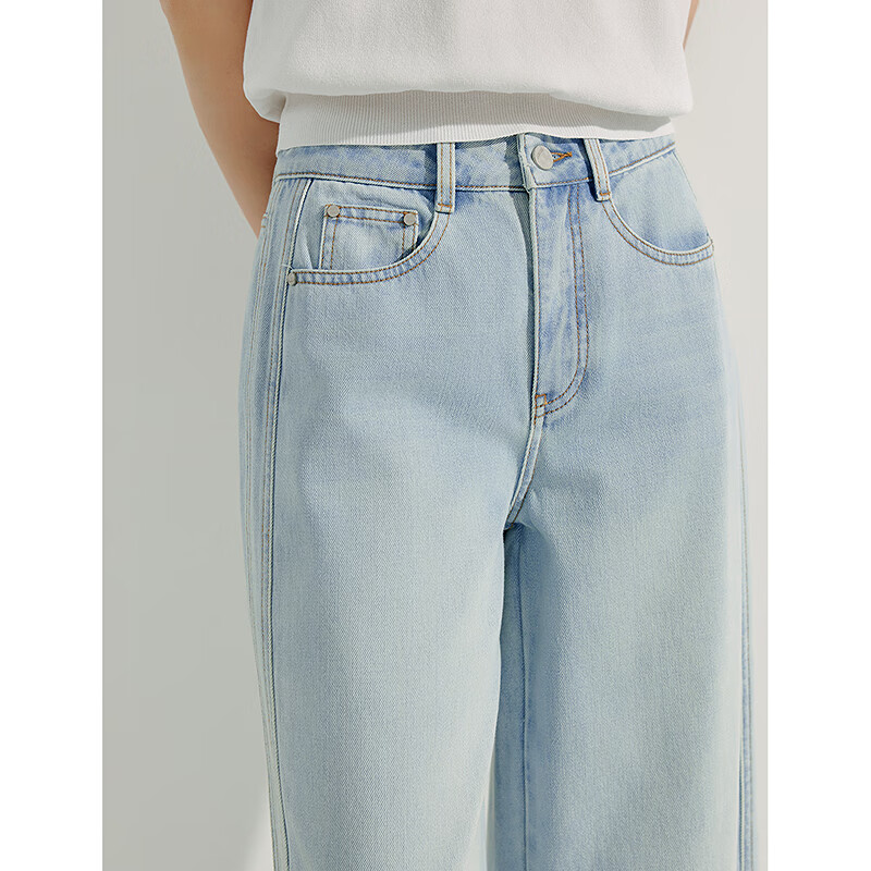 Inman French-Style Wide-Leg Jeans, Spring Women's High-Waist Versatile Petite Cropped Pants, Light Denim Blue, Size 27