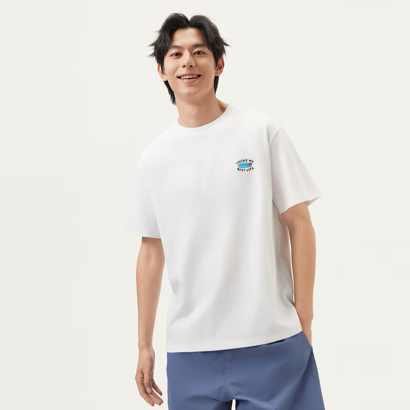 gxg.jeans Men's Clothing, Multi-Color Trendy Back Print Loose American-Style Short-Sleeve T-Shirt for Men, White, 170/M