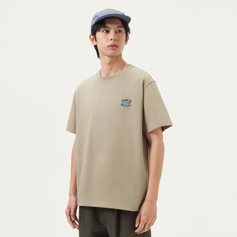 Gxg.jeans Men's Fashion Multi-color Back Trendy Printed Loose American Style Short Sleeve T-shirt Men Khaki 180/XL