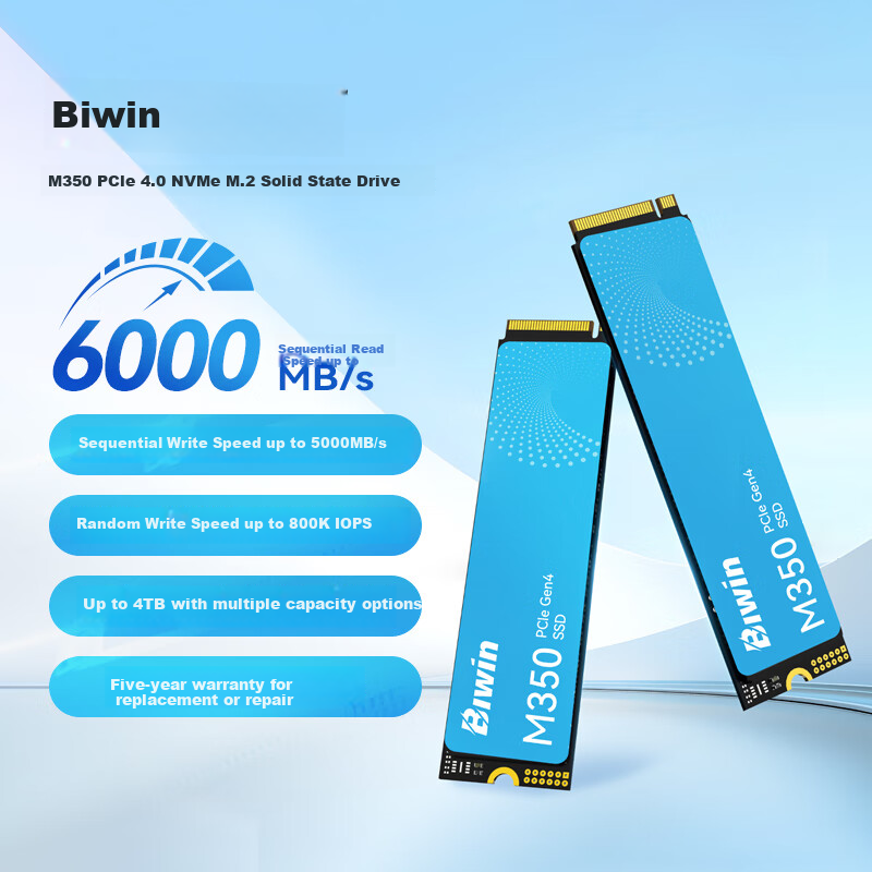 BIWIN 2TB SSD M.2 Interface (NVMe Protocol) M350 PCIe4.0 Read Speed 5200MB/s AI Computer Storage Accessory